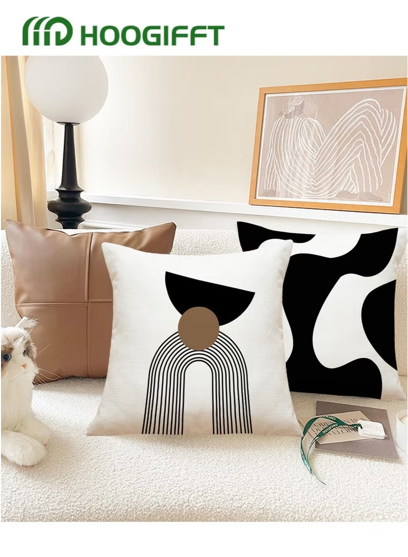HOOGIFFT 4-Piece Throw Pillow Covers Set | 45cm x 45cm (18x18") Double-Sided Pattern, Modern Abstract Design, Soft Cotton Fabric for Living Room Sofa Bed Couch Home Decor - Image 3