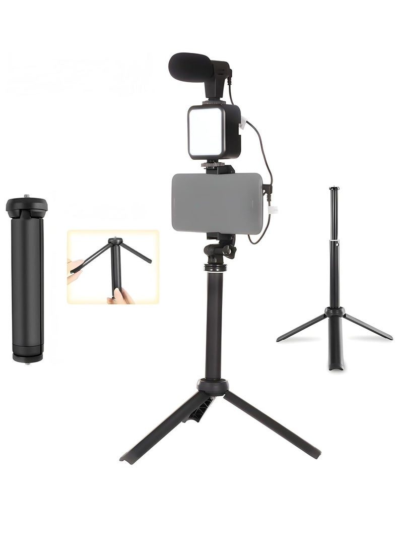Plokama PK-772 Multifunctional Portable Tripod Phone Stabilizer with Wireless Remote Control Video Recording Kit for Any Mobile Phone with Microphone and LED Light Phone Holder - Black - Image 2