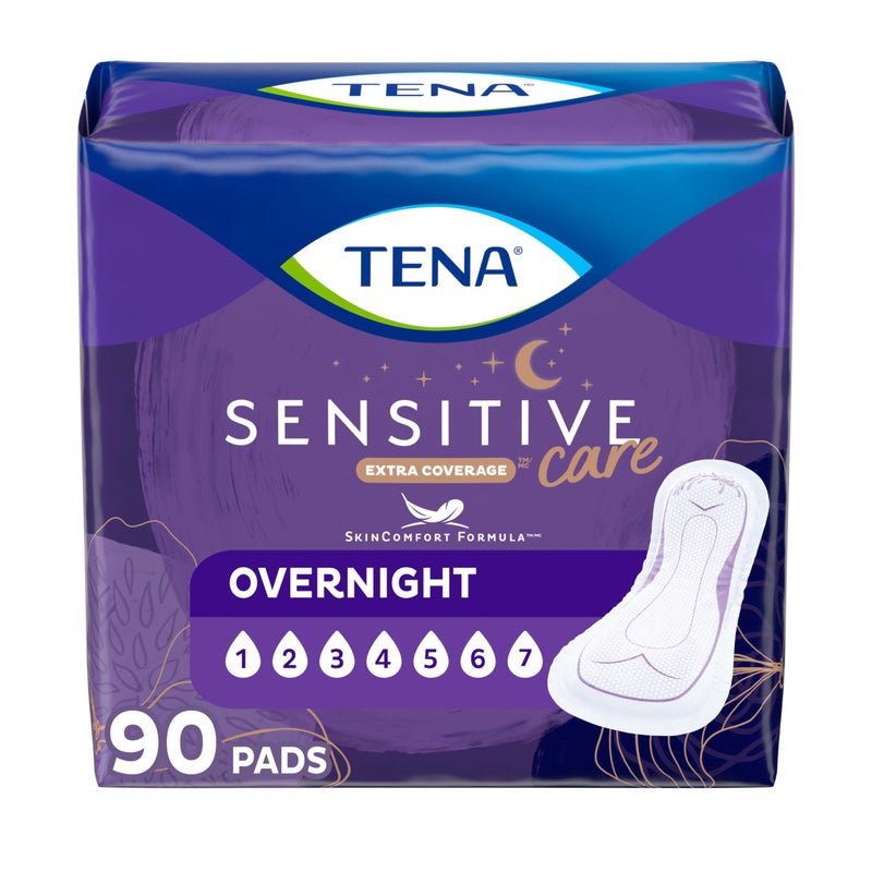 Tena وسادات تينا للعناية الحساسة، للتحكم في المثانة وما بعد الولادة للنساء، امتصاص ليلي، تغطية إضافية - 90 قطعة - Image 1