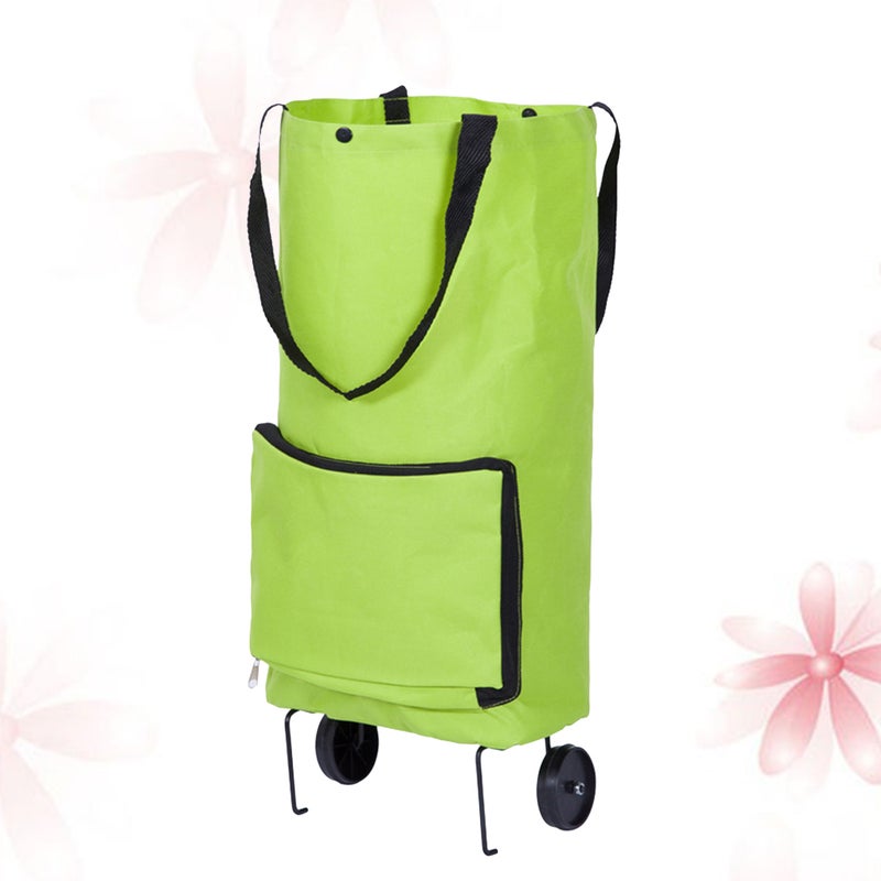 Foldable Reusable Grocery Bags Household Pack Shopping Bag Small Cart Luggage Trolley with Wheels (Green) - Image 1