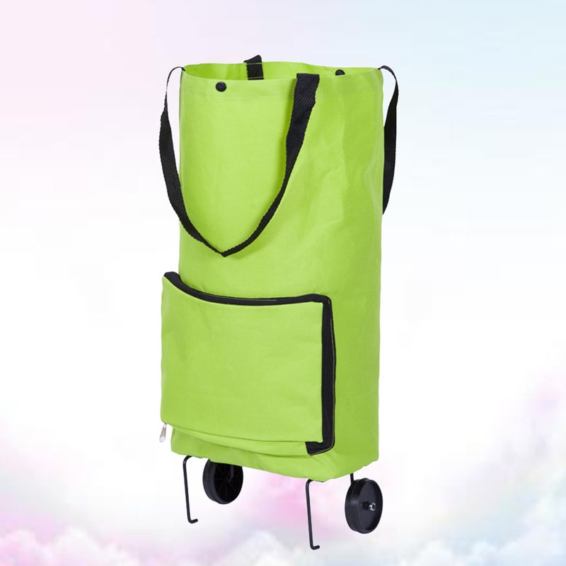 Foldable Reusable Grocery Bags Household Pack Shopping Bag Small Cart Luggage Trolley with Wheels (Green) - Image 4