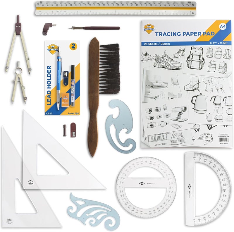 ALVIN Academy Drafting, Drawing and Design Essentials Kit | 13 Pieces | Class Tools for Geometry, Architecture and Engineering Students | Model DDKE2 - Image 1