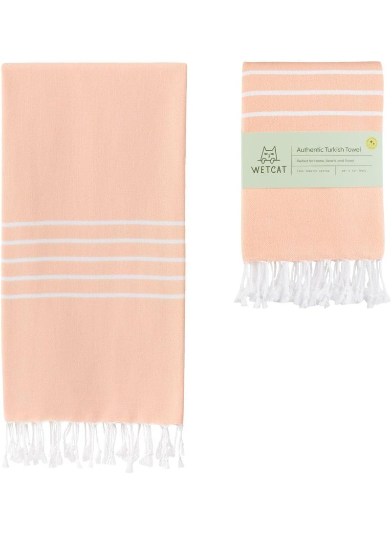 WETCAT Turkish Beach Towel Oversized (38"x71") 100% Turkish Cotton, Made in Turkey - Sand Free, Extra Large, Ultra Soft, Quick Drying, Compact & Lightweight for Travel - Light Coral - Image 2