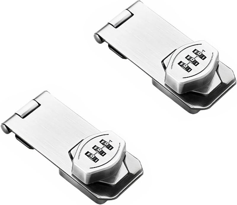 2Pcs Bright Silver Keyless Combination Door Security Slide Latch Lock For Cabinet Outdoor - Image 1