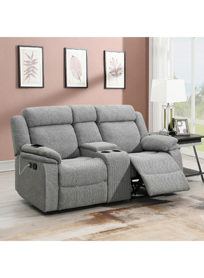 Home Box Hilton 2-Seater Fabric Recliner With 2-Cupholder Console And Usb Port 99 X 152 X 94 X Cm - Image 1