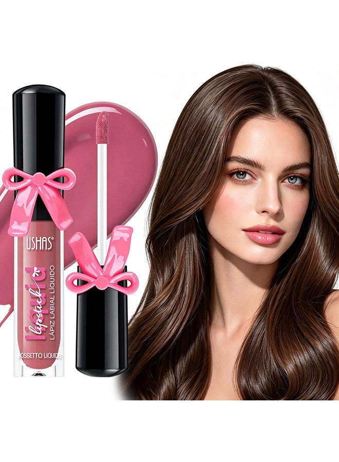 Ushas Liquid Lipstick,LapizLabial Liquido,Rossetto Liquido, High-Shine Long-Lasting Non-Sticky Lip Gloss, Hydrating Juicy Tint with Cute Bow Design,#07 - Image 1