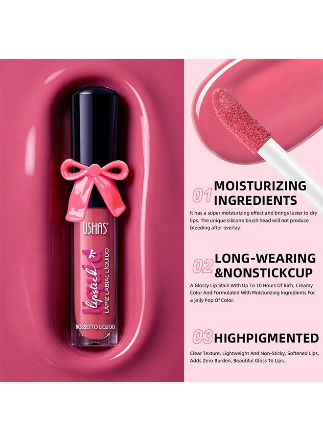 Ushas Liquid Lipstick,LapizLabial Liquido,Rossetto Liquido, High-Shine Long-Lasting Non-Sticky Lip Gloss, Hydrating Juicy Tint with Cute Bow Design,#07 - Image 5
