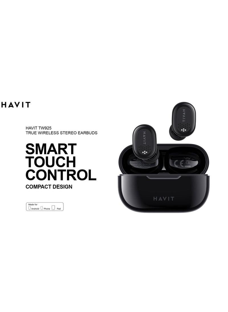 هافيت - سماعات ستيريو لاسلكية حقيقية Havit TW925 - أسود - Image 1