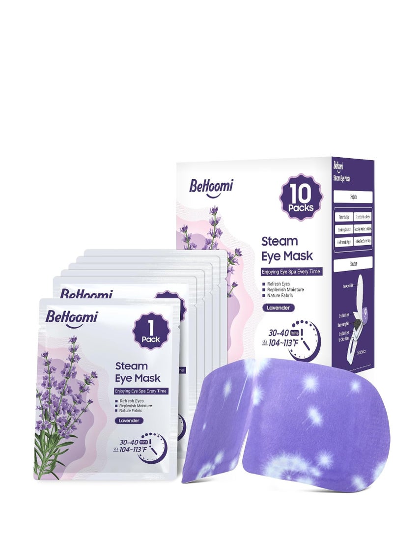 BeHoomi Steam Eye Mask, 10 Packs Heated Eye Mask, Self Heating Disposable SPA Warm Compress for Eyes Sleep Mask, Travel Essentials & Relaxation Gifts, Stocking Stuffers (Lavender Scent)  - Image 1