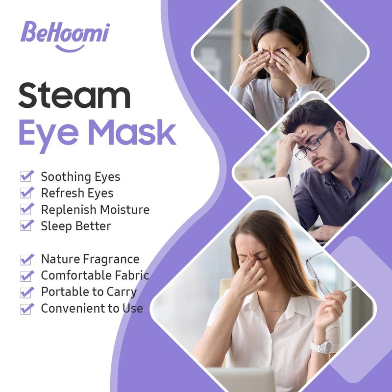 BeHoomi Steam Eye Mask, 10 Packs Heated Eye Mask, Self Heating Disposable SPA Warm Compress for Eyes Sleep Mask, Travel Essentials & Relaxation Gifts, Stocking Stuffers (Lavender Scent) - Image 3