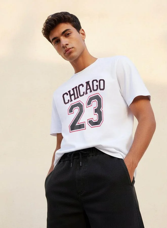 سبلاش فيڤ Men Slim Fit Crew Neck Short Sleeve Varsity Print T shirt