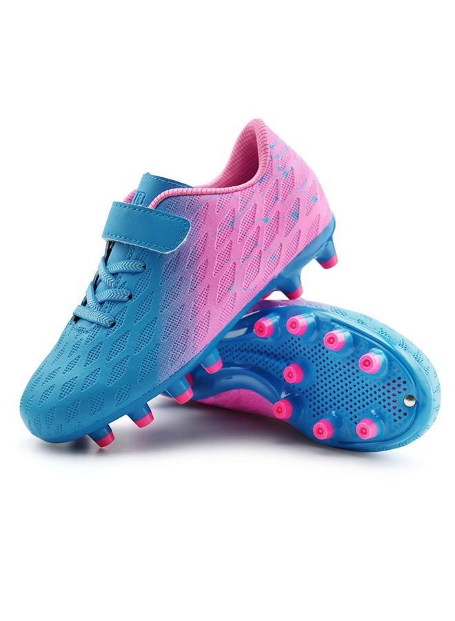 brooman Kids Firm Ground Soccer Cleats Boys Girls Athletic Outdoor Football Shoes, Blue Pink, 12 Little Kid - Image 5