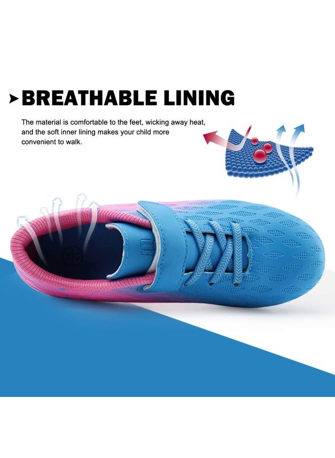 brooman Kids Firm Ground Soccer Cleats Boys Girls Athletic Outdoor Football Shoes, Blue Pink, 12 Little Kid - Image 4