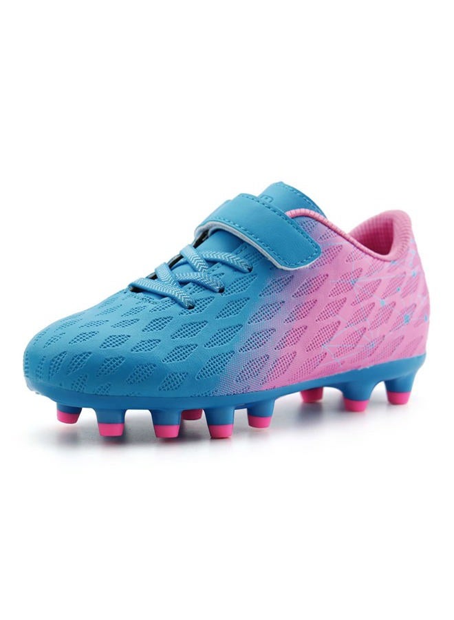 brooman Kids Firm Ground Soccer Cleats Boys Girls Athletic Outdoor Football Shoes, Blue Pink, 12 Little Kid - Image 1