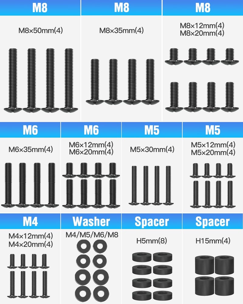 ELIVED Universal TV Mounting Hardware Kit Set with Box, Includes M4 M5 M6 M8 Screws, Washers, Spacers, Replacement Screws for TV VESA Mounting, Fit Most Flat/Curved TV/Monitor up to 80 Inch - Image 2