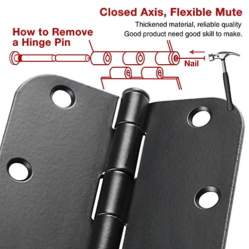 TDCHINGES 48 Pack Rounded Matte Black Door Hinges 3.5 Inch 5/8" Radius for Interior 3 1/2" Flat Iron Bifold Residential Standard Bedroom Indoor for Doors 3 ½"Hardware House Home Decor Essentials Accessories - Image 2