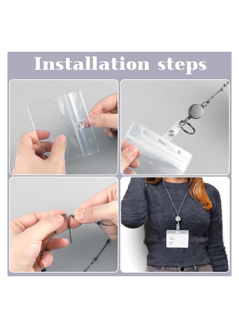 3Pcs ID Badge Holder With Lanyard Retractable Office Work ID Card Badge Holder Stainless Steel Waterproof Set For Driver's License Or Press Card