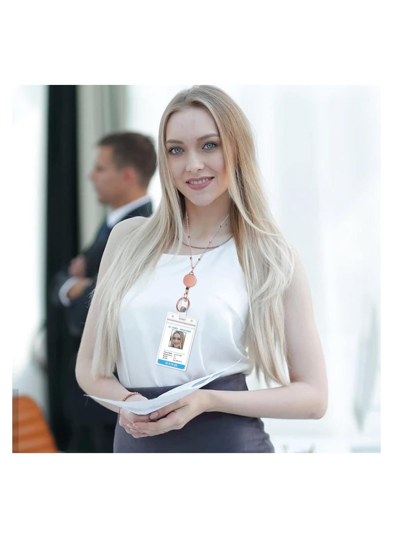 3Pcs ID Badge Holder With Lanyard Retractable Office Work ID Card Badge Holder Stainless Steel Waterproof Set For Driver's License Or Press Card