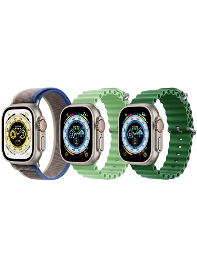IAF Trail Loop Strap, Blue/Gray Silicone Ocean Strap, Mint Green and Silicone Ocean Strap, Green for Apple Watch Ultra 8/49mm Set of 3