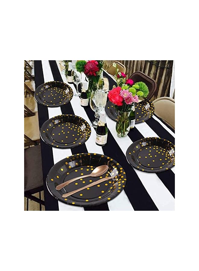 Raxoom 200 Pieces White Gold Party Supplies Party Tableware Foil Paper Plates Napkins Cups Straws for Weddings, Anniversary, Birthday-25 Guests (black) - Image 4
