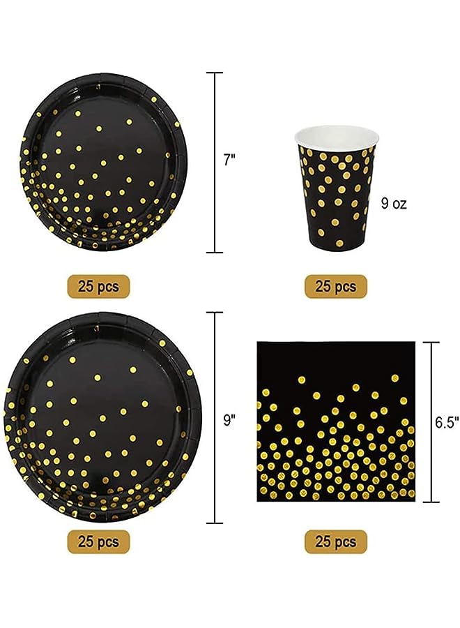 Raxoom 200 Pieces White Gold Party Supplies Party Tableware Foil Paper Plates Napkins Cups Straws for Weddings, Anniversary, Birthday-25 Guests (black) - Image 2