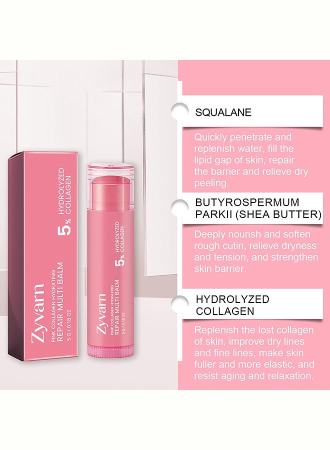 Zyvarn 5% Hydrolyzed Collagen Multi Balm, Pink Collagen Hydrating Repair Stick, Deeply Moisturizes & Repairs Dry, Chapped Lips, Cuticles & Rough Skin, Long-Lasting Hydration, Gentle Formula for Sensitive & Dry Skin, 5G - Image 5
