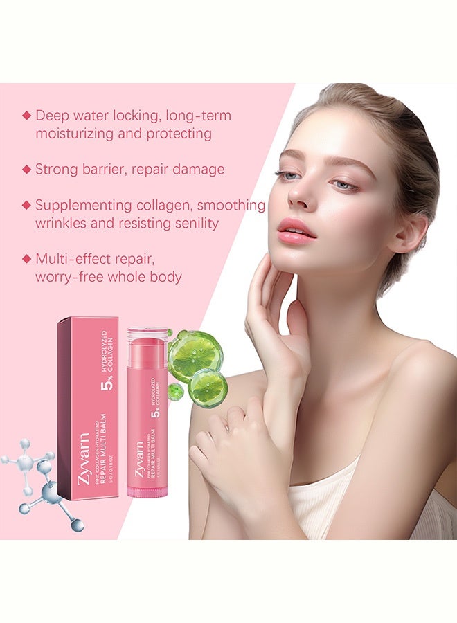Zyvarn 5% Hydrolyzed Collagen Multi Balm, Pink Collagen Hydrating Repair Stick, Deeply Moisturizes & Repairs Dry, Chapped Lips, Cuticles & Rough Skin, Long-Lasting Hydration, Gentle Formula for Sensitive & Dry Skin, 5G - Image 2
