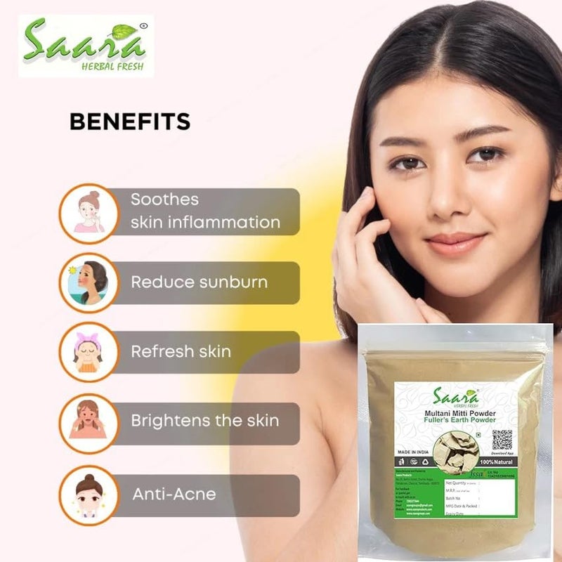 Saara HERBAL FRESH Multani Mitti Powder700g Fullers Earth Bentonite Clay For Skin and Hair care 700g Pack of 7 x 100g - Image 2