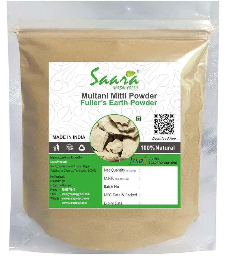 Saara HERBAL FRESH Multani Mitti Powder700g Fullers Earth Bentonite Clay For Skin and Hair care 700g Pack of 7 x 100g - Image 1
