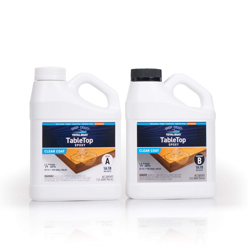 TotalBoat Table Top Epoxy Resin Kit - 2 Quart Kit Size Crystal Clear Formula with High-Gloss Finish & UV-Resistance - Easy 1:1 Ratio for Bar and Counter Coating, Woodworking, and Resin Art Casting - Image 1