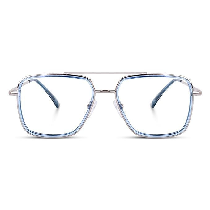 Dervin Blue Light Blocking Blue Cut Zero Power anti-glare Retro Square Eyeglasses, Frame for Eye Protection from UV by Computer/Tablet/Mobile/Laptop (Blue) - Image 2