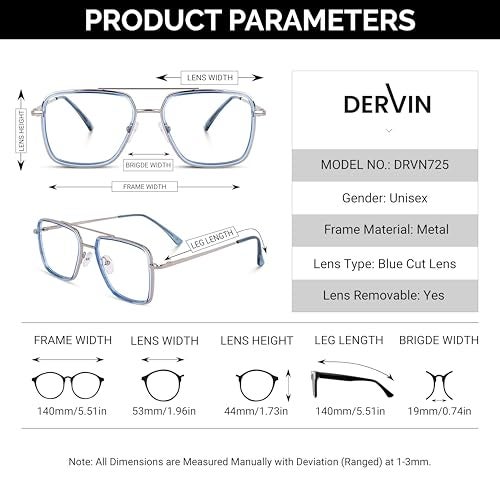 Dervin Blue Light Blocking Blue Cut Zero Power anti-glare Retro Square Eyeglasses, Frame for Eye Protection from UV by Computer/Tablet/Mobile/Laptop (Blue) - Image 5