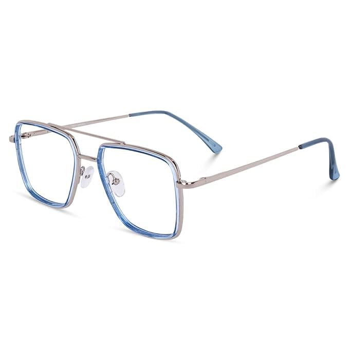 Dervin Blue Light Blocking Blue Cut Zero Power anti-glare Retro Square Eyeglasses, Frame for Eye Protection from UV by Computer/Tablet/Mobile/Laptop (Blue) - Image 1