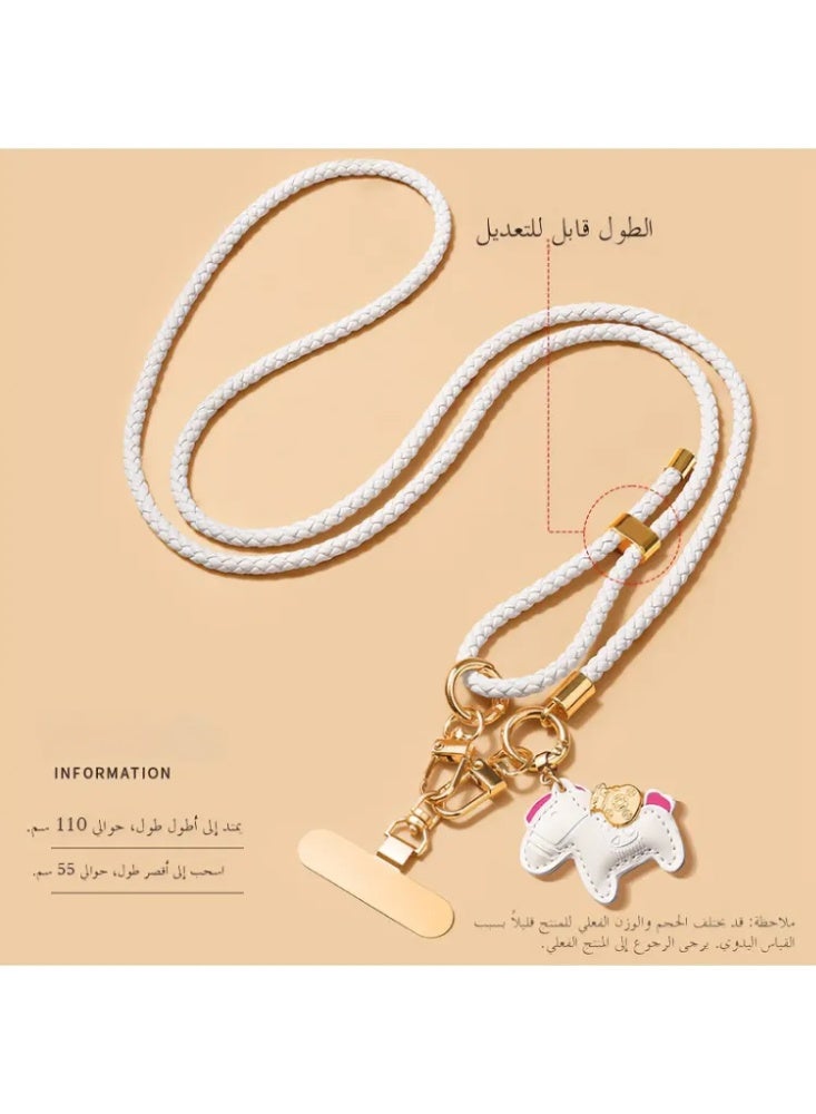 حبل هاتف كتفية قابل للتعديل من الجلد مع زخرفة الحصان، حبل مضاد للفقدان عالمي - Image 1