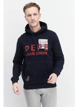 Pepe Jeans Men Brand Logo Hooded Sweatshirt, Navy  - Image 1
