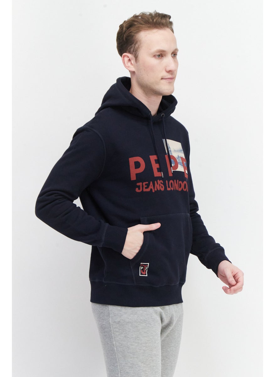 Pepe Jeans Men Brand Logo Hooded Sweatshirt, Navy  - Image 4