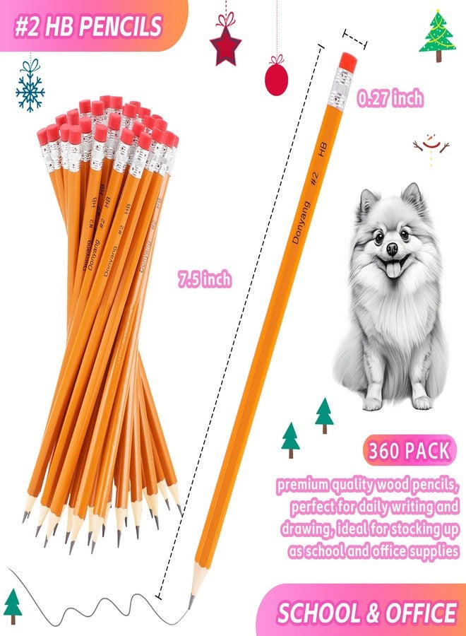 Donyang 360 Pack #2 Pencils Bulk, Pre-Sharpened Number 2 HB Yellow Pencils with Top Erasers for Writing, Drawing, Sketching, Teacher Essentials Office Accessories - Image 3