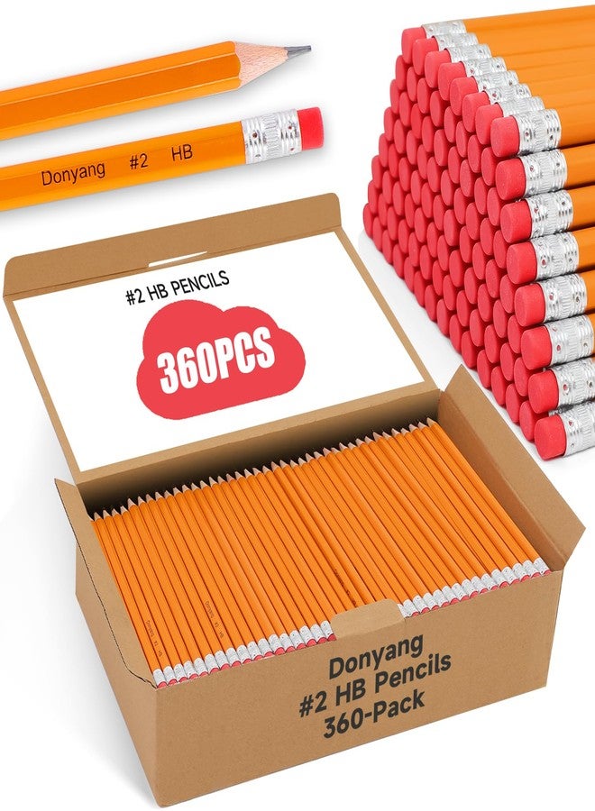 Donyang 360 Pack #2 Pencils Bulk, Pre-Sharpened Number 2 HB Yellow Pencils with Top Erasers for Writing, Drawing, Sketching, Teacher Essentials Office Accessories - Image 1