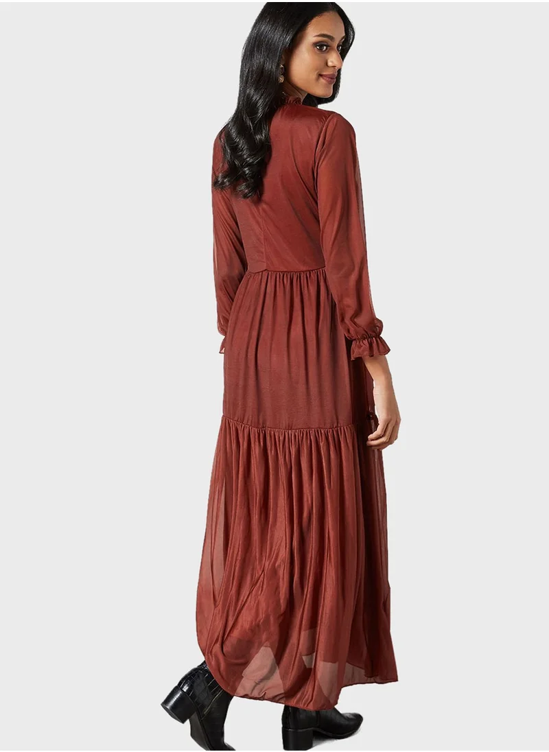 SIVVI for HANIYA High Neck Tiered Hem Dress