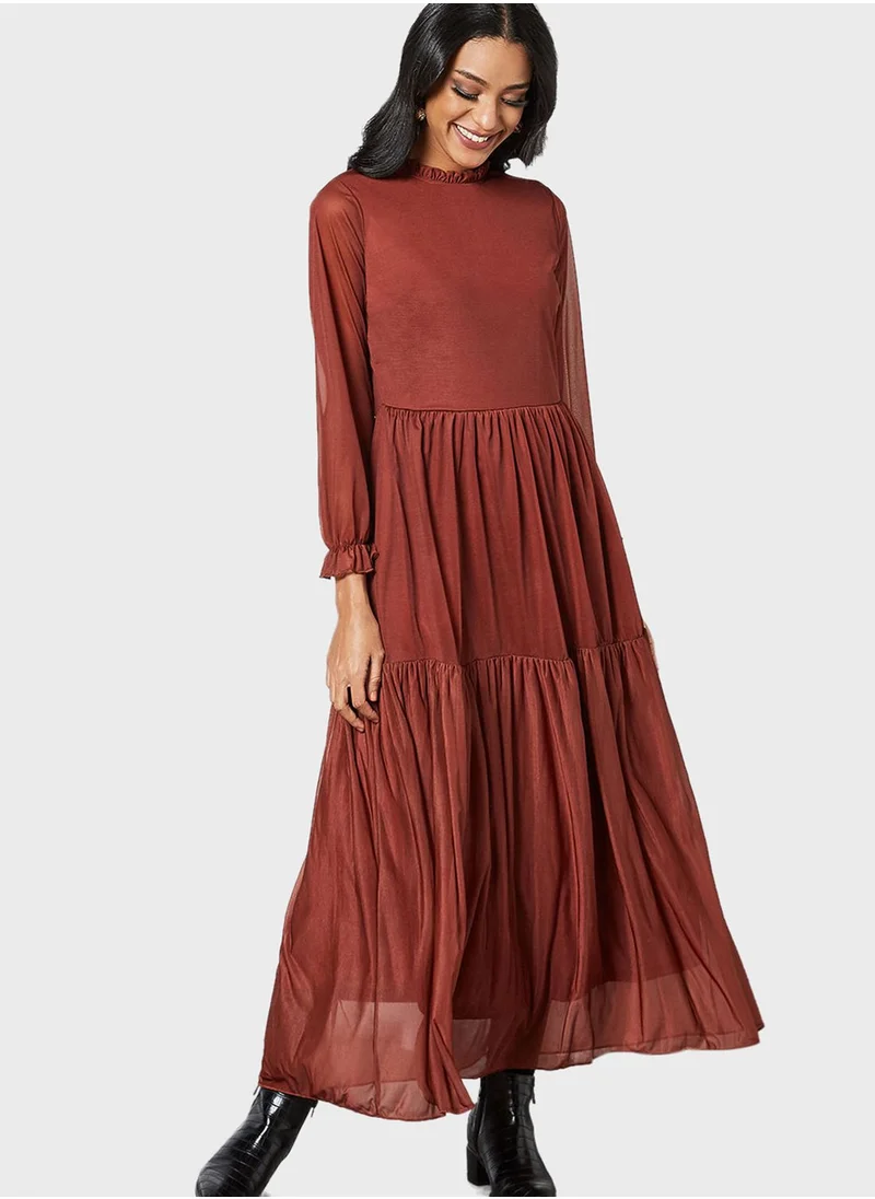 SIVVI for HANIYA High Neck Tiered Hem Dress