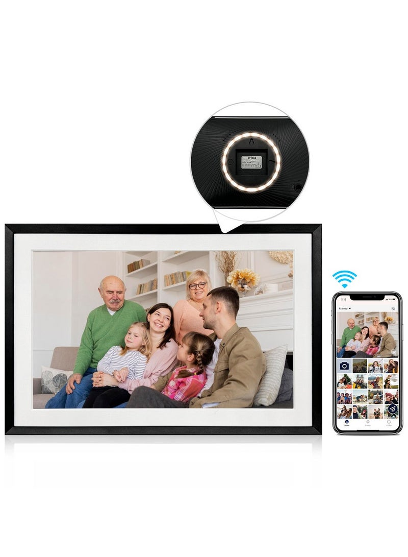 XiuWoo 10.1'' Digital Picture Frame with 32GB Storage,With Adjusatable Atmosphere Light Strip, Digital Photo Frame with  Touch Screen, Share Photos/Videos and Send Best Wishes via Frameo  - Image 1