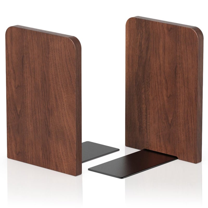 shikaman Book Ends, Non-Slip Bookends, Heavy Duty Wooden Bookend Support for Books and Movies (1, Square bookends) - Image 1