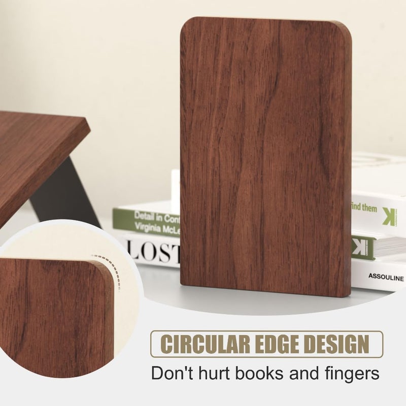 shikaman Book Ends, Non-Slip Bookends, Heavy Duty Wooden Bookend Support for Books and Movies (1, Square bookends) - Image 2