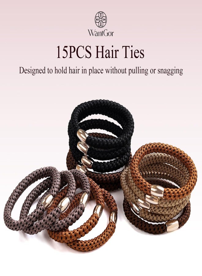 WantGor Hair Ties No Damage, Women 15PCS Hair Bands Elastic Scrunchies Ponytail Holders Hair Accessories Braided Head Bands for Women's Thick Hair (Classic) - Image 2