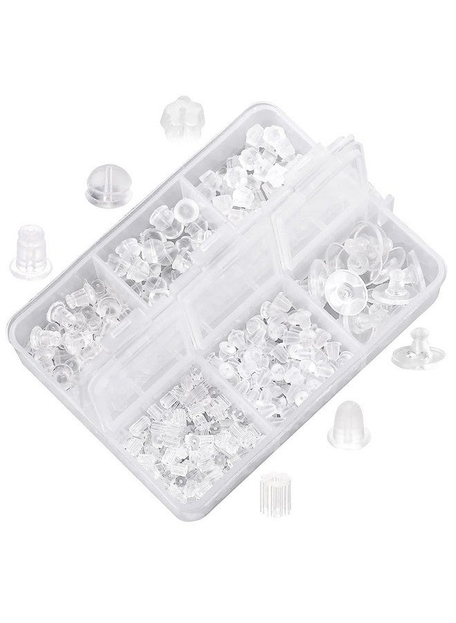 MAYCREATE® 550Pcs Earring Backs for Ear Studs, 6 Styles Silicone Rubber Earring Stopper with Box, Soft Clear Earring Clutch Backing Replacement Kits for Fish Hook Earring Studs Hoops - Image 1