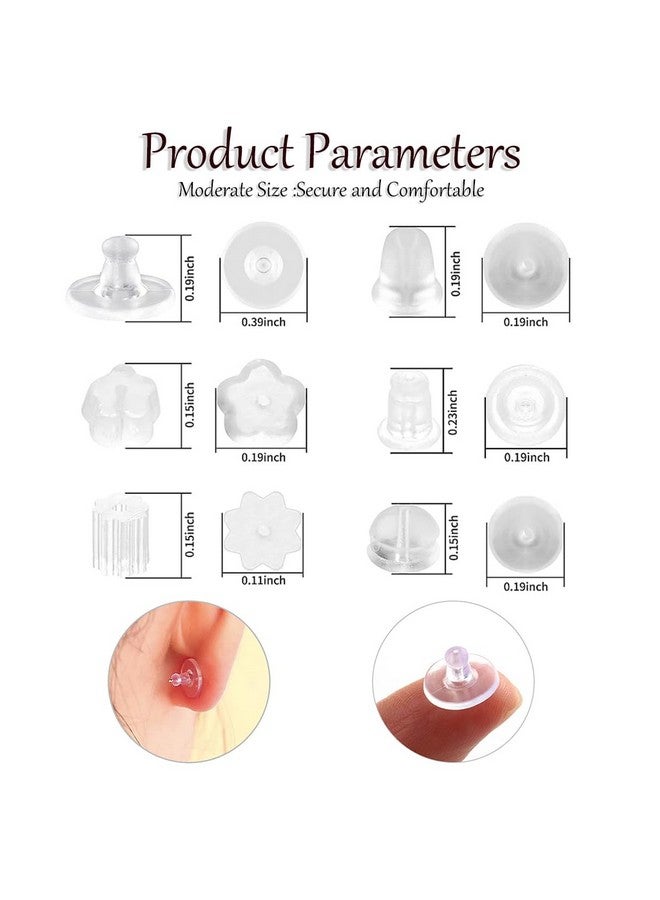 MAYCREATE® 550Pcs Earring Backs for Ear Studs, 6 Styles Silicone Rubber Earring Stopper with Box, Soft Clear Earring Clutch Backing Replacement Kits for Fish Hook Earring Studs Hoops - Image 3