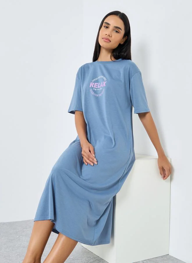 ستايلي فستان نوم تيشيرت بطبعة عبارة
