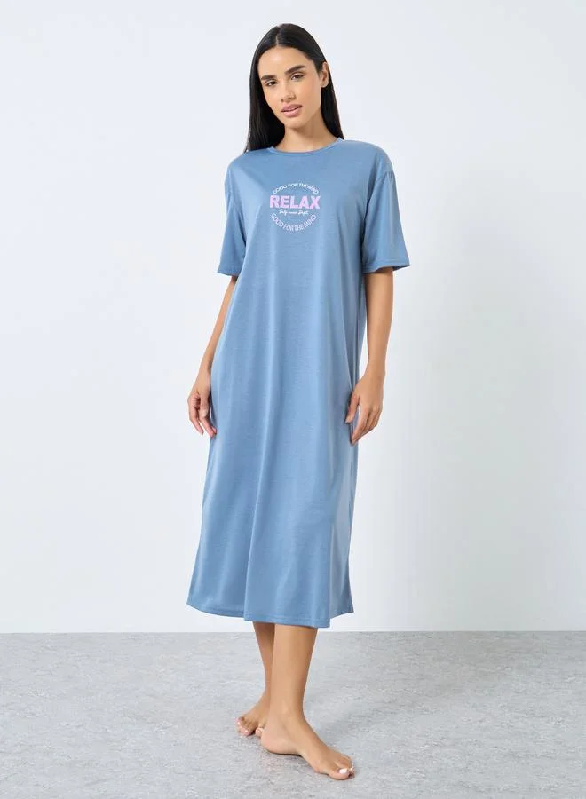 ستايلي فستان نوم تيشيرت بطبعة عبارة