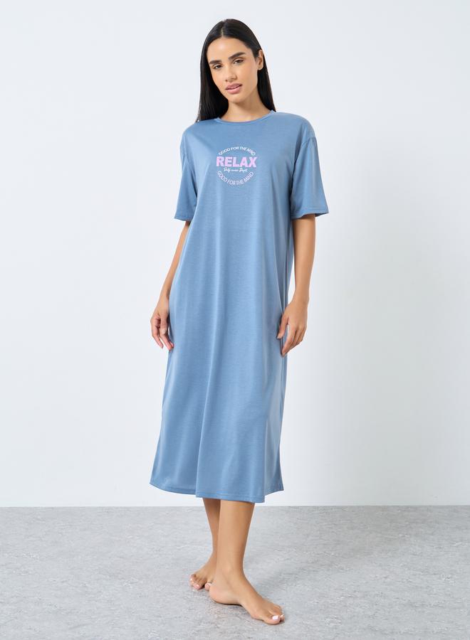 ستايلي فستان نوم تيشيرت بطبعة عبارة - Image 2
