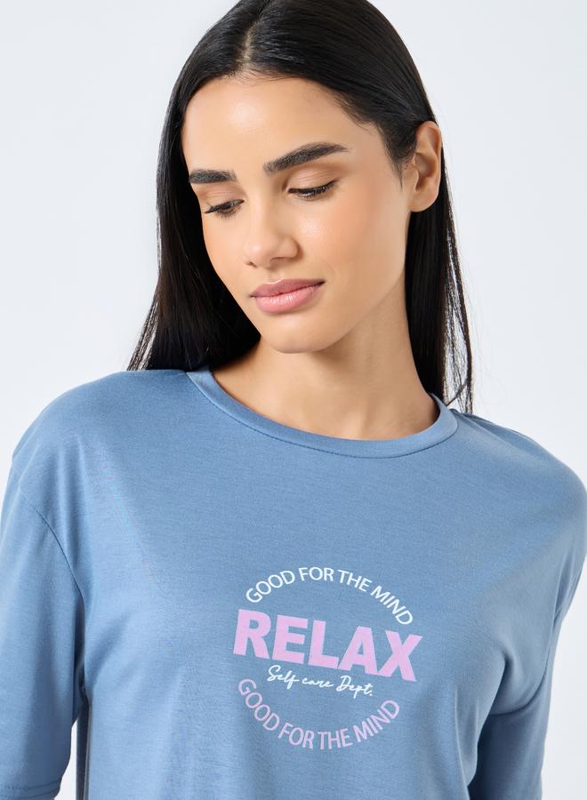 ستايلي فستان نوم تيشيرت بطبعة عبارة - Image 3